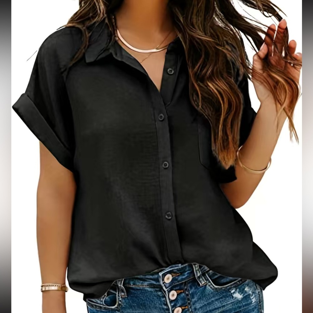 Button down black collared shirt Size Med NEW!